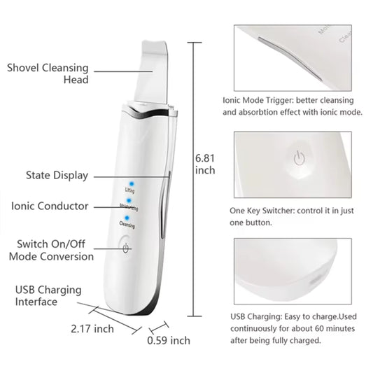 3-in-1 Ultrasonic Skin Scrubber Facial Cleaner