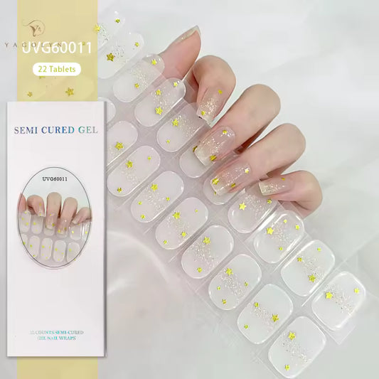 22-Finger Semi-Cured Gel Nail Sticker Kit with UV Lamp