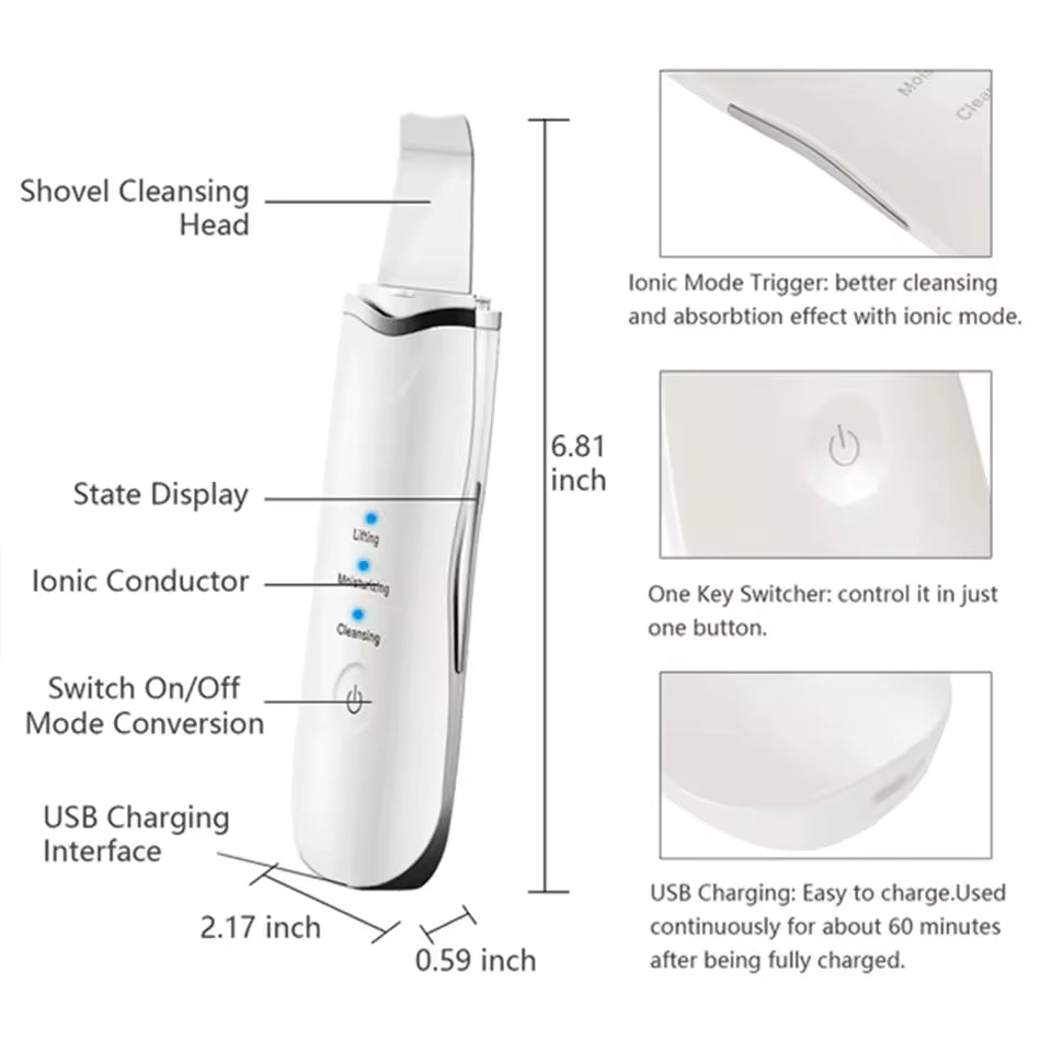 3-in-1 Ultrasonic Skin Scrubber Facial Cleaner