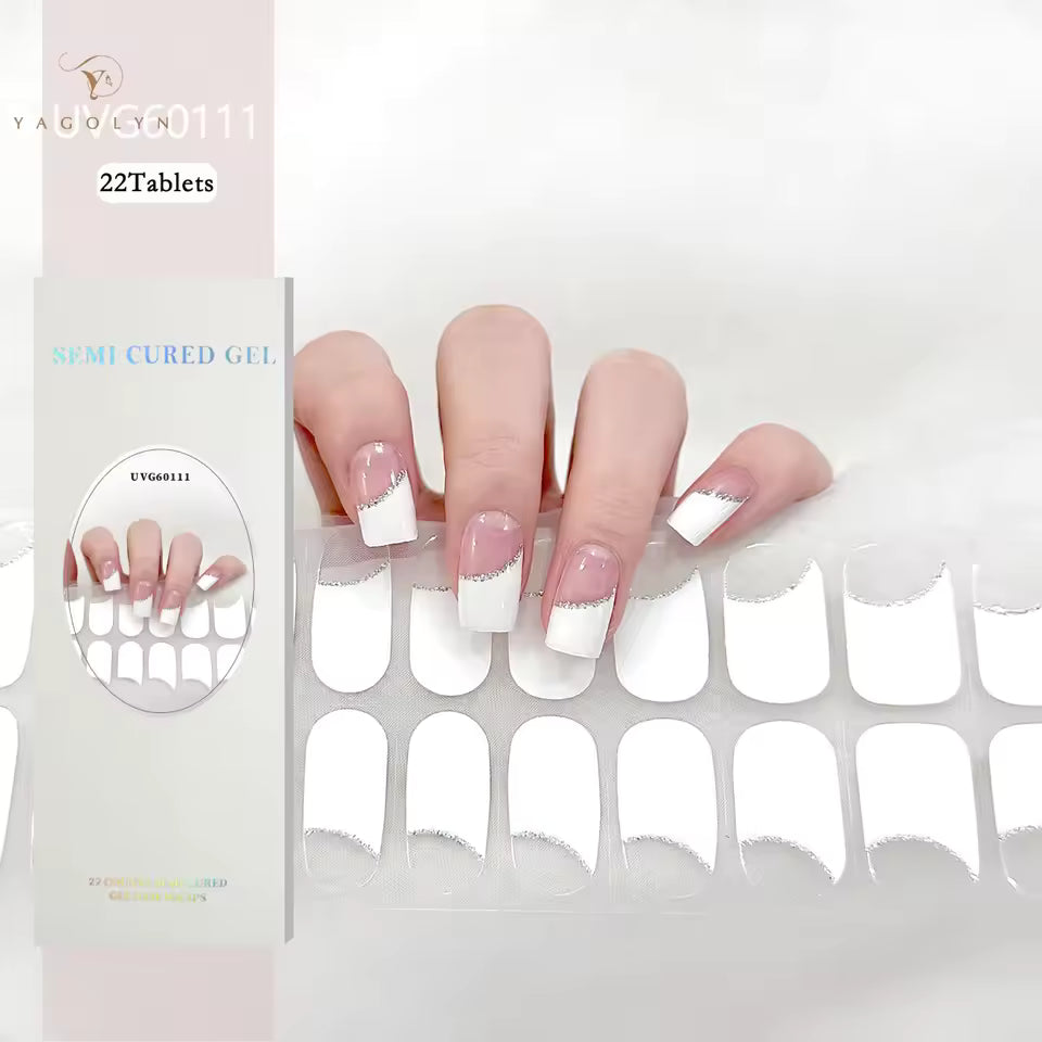 22-Finger Semi-Cured Gel Nail Sticker Kit with UV Lamp