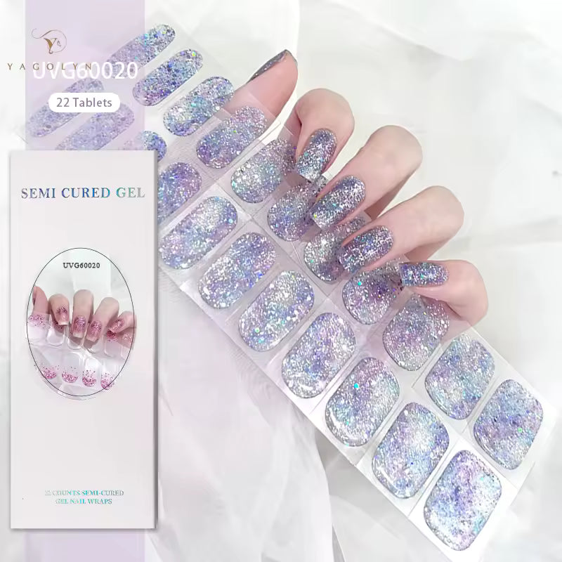 22-Finger Semi-Cured Gel Nail Sticker Kit with UV Lamp