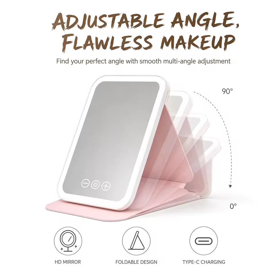 Rechargeable Folding LED Makeup Mirror with 3 Light Modes