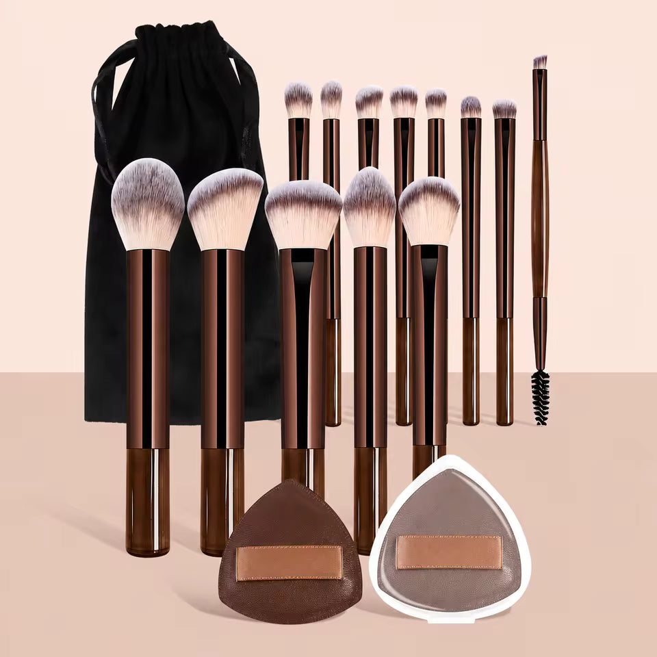 15-Piece Professional Makeup Brush Kit with Storage Bag