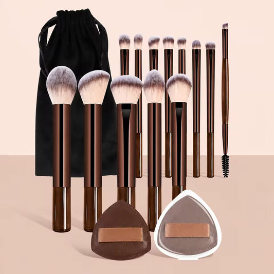 15-Piece Professional Makeup Brush Kit with Storage Bag