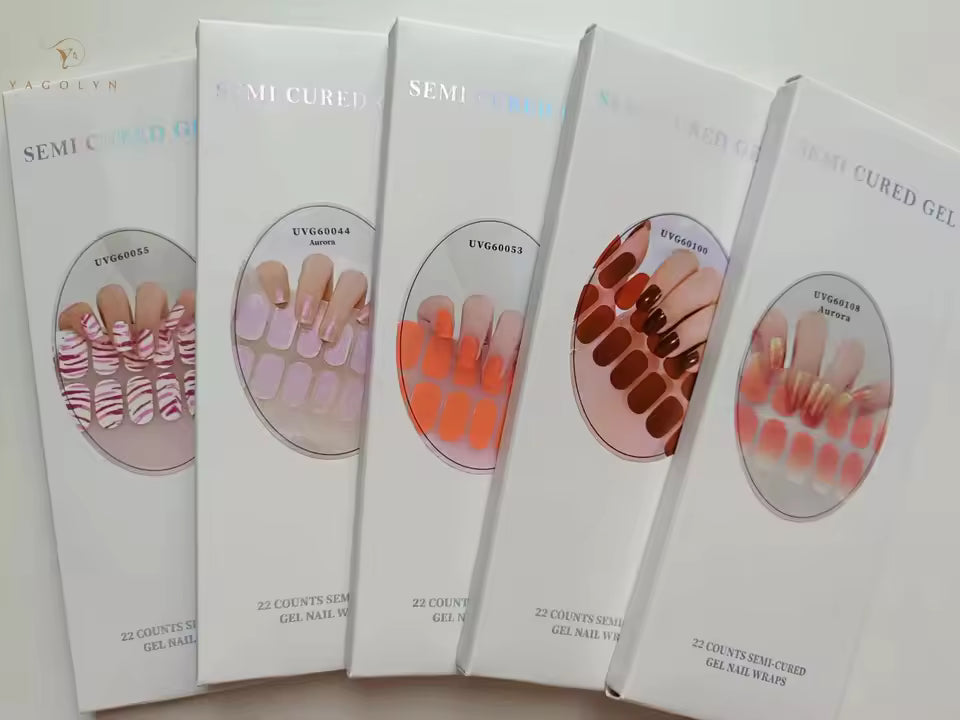 22-Finger Semi-Cured Gel Nail Sticker Kit with UV Lamp
