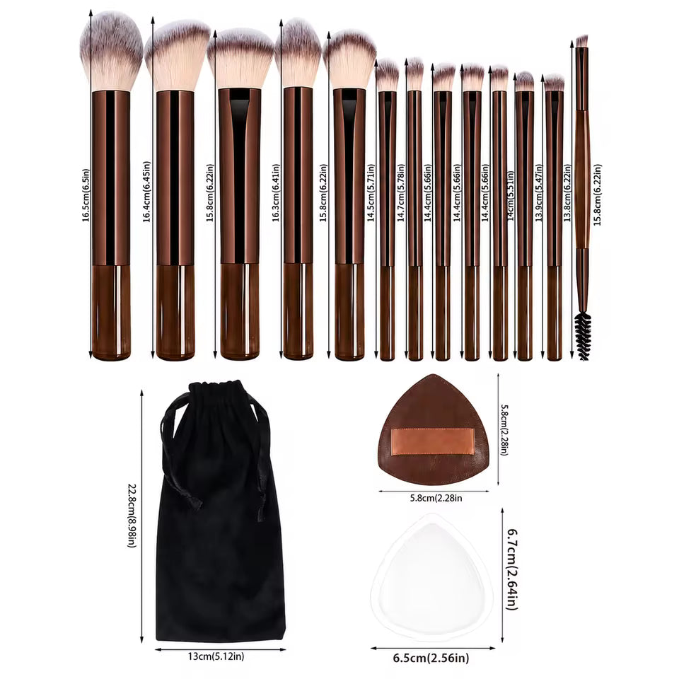 15-Piece Professional Makeup Brush Kit with Storage Bag