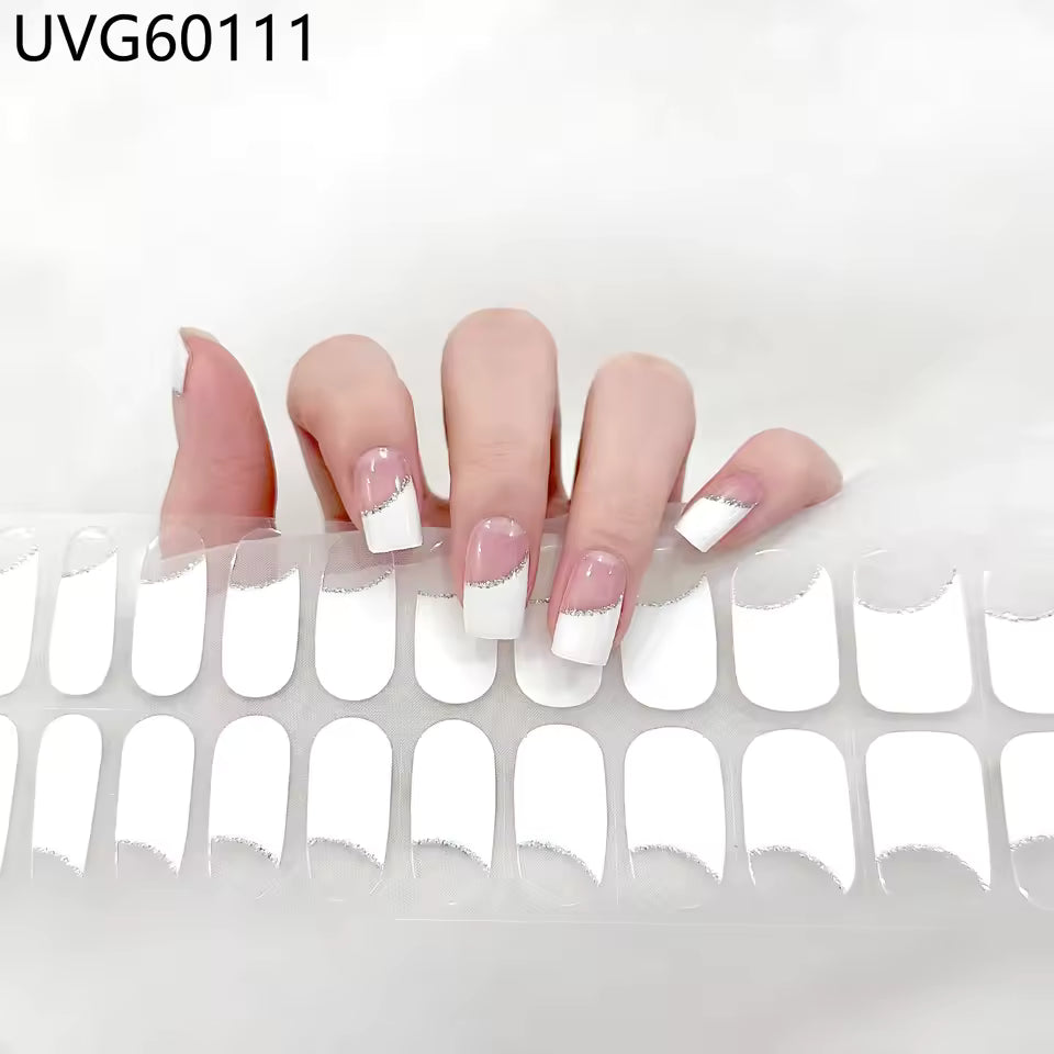 22-Finger Semi-Cured Gel Nail Sticker Kit with UV Lamp